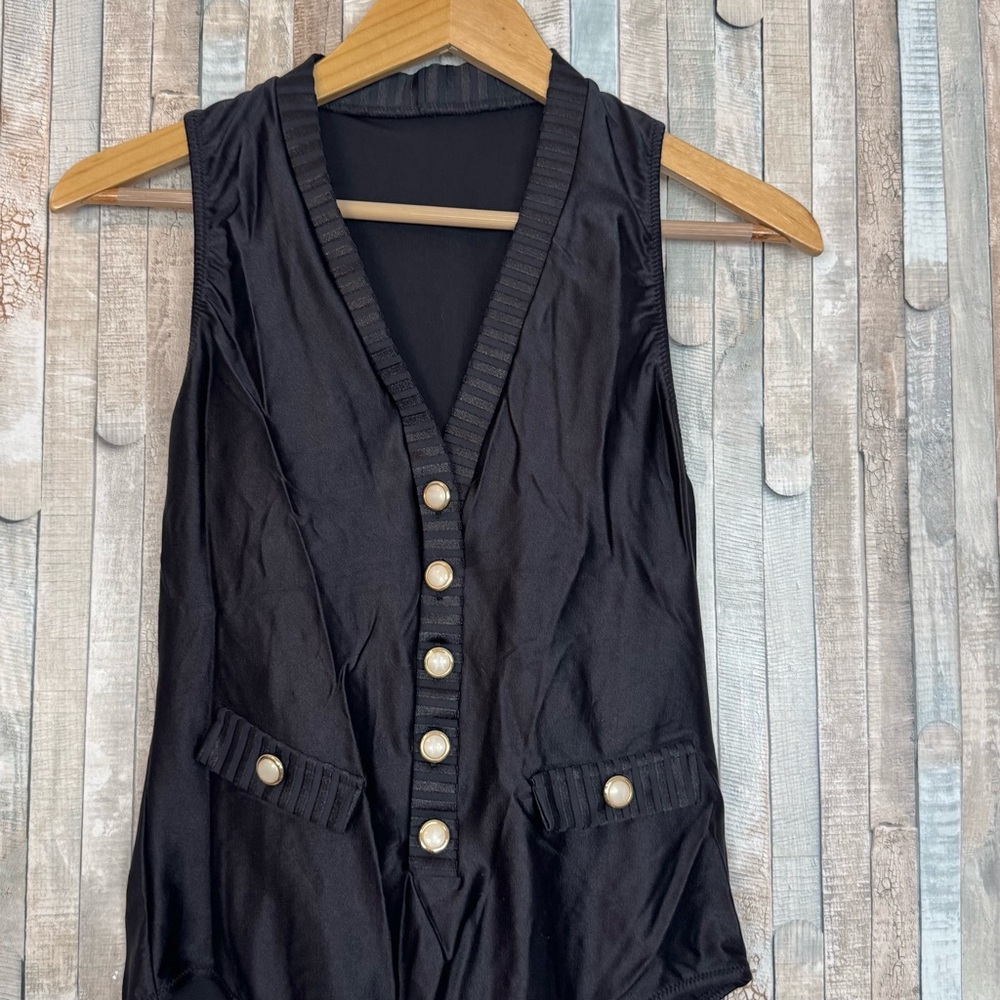 Vintage 90s‎ Gottex 14 Pearl Button Front V Neck One Piece Swimsuit Bodysuit
